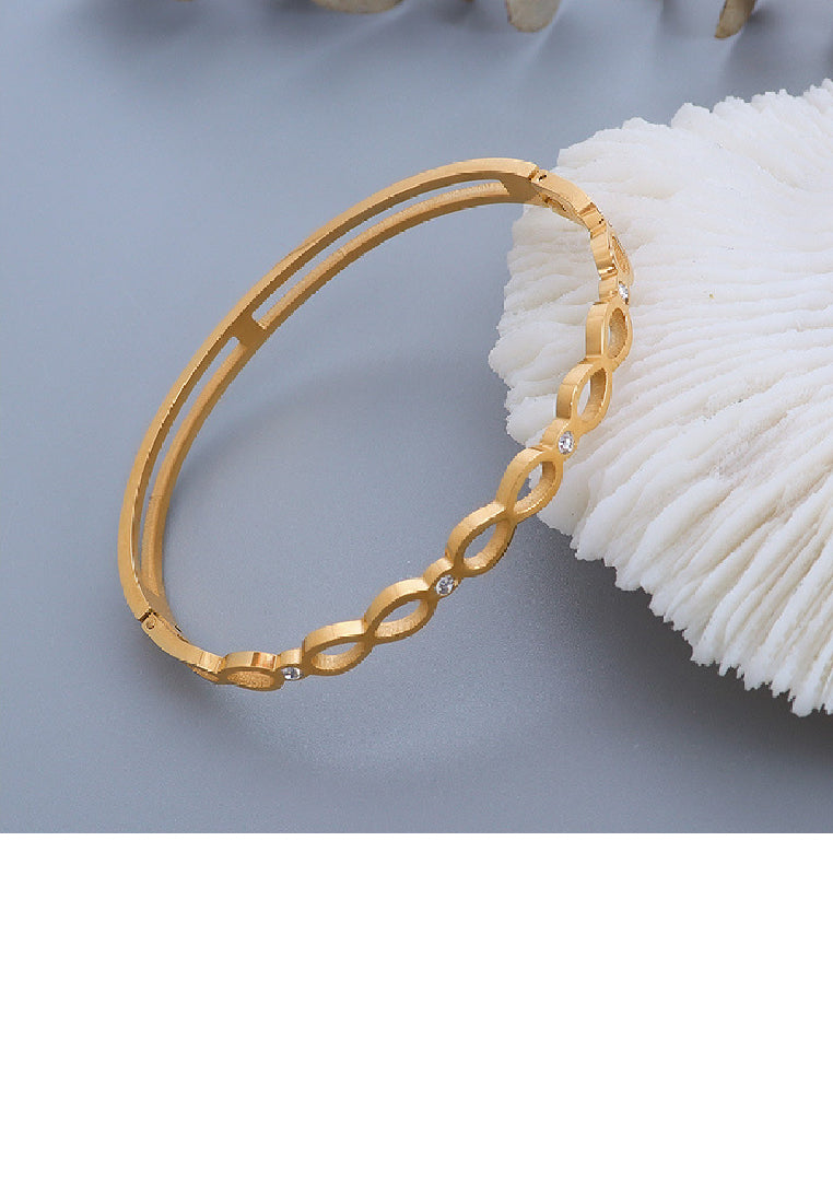 Fashion Temperament Plated Gold 316L Stainless Steel Hollow Water Drop Shaped Geometric Bangle with Cubic Zirconia - Luxurious Look