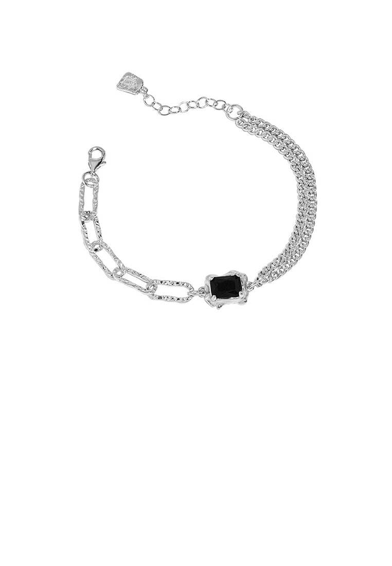 925 Sterling Silver Fashion Temperament Geometric Cubic Zirconia Chain Double Bracelet - Luxurious Look