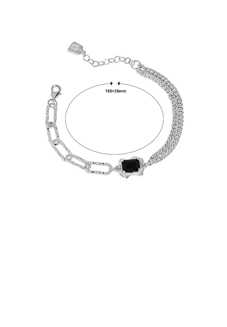 925 Sterling Silver Fashion Temperament Geometric Cubic Zirconia Chain Double Bracelet - Luxurious Look