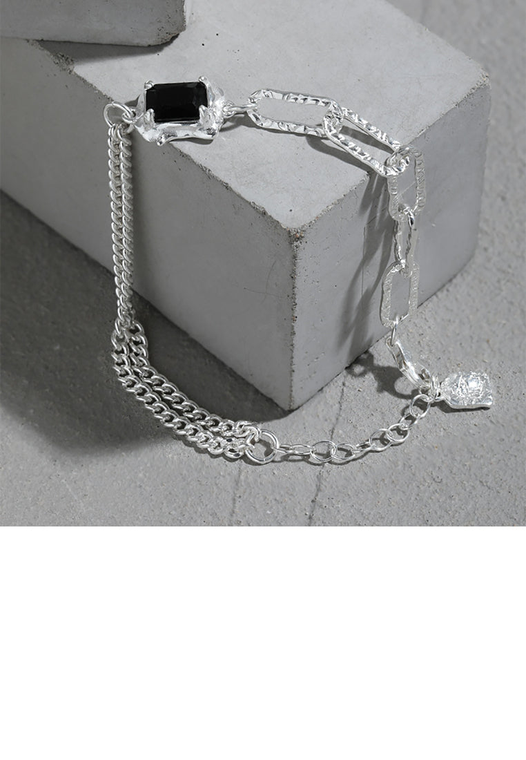 925 Sterling Silver Fashion Temperament Geometric Cubic Zirconia Chain Double Bracelet - Luxurious Look