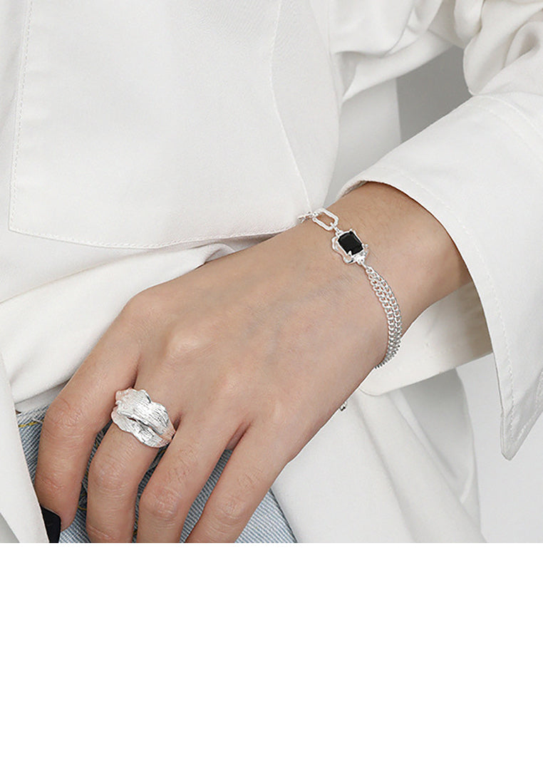 925 Sterling Silver Fashion Temperament Geometric Cubic Zirconia Chain Double Bracelet - Luxurious Look