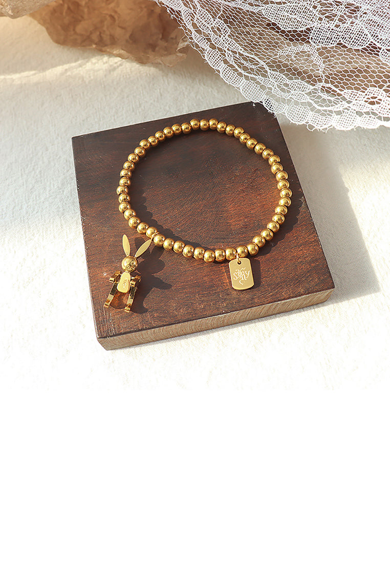 Simple Personality Plated Gold 316L Stainless Steel Mechanical Rabbit Square Bracelet