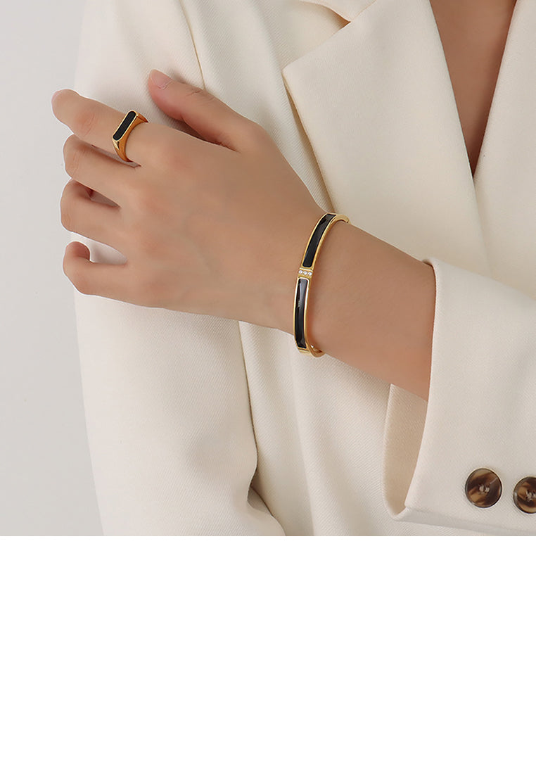 Fashion Personality Plated Gold 316L Stainless Steel Geometric Bracelet with Cubic Zirconia - Luxurious Look