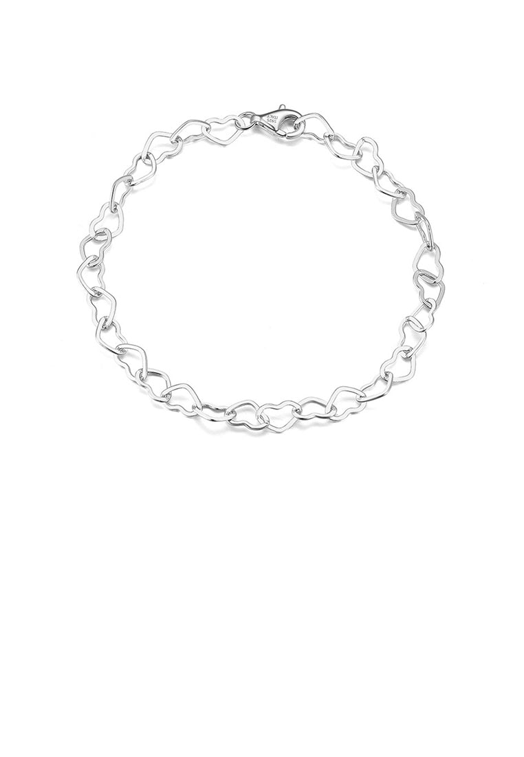 925 Sterling Silver Fashion Simple Hollow Heart Chain Bracelet
