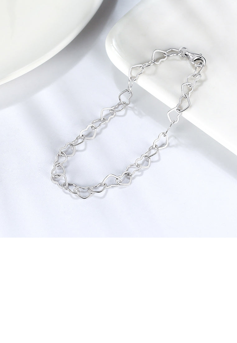 925 Sterling Silver Fashion Simple Hollow Heart Chain Bracelet