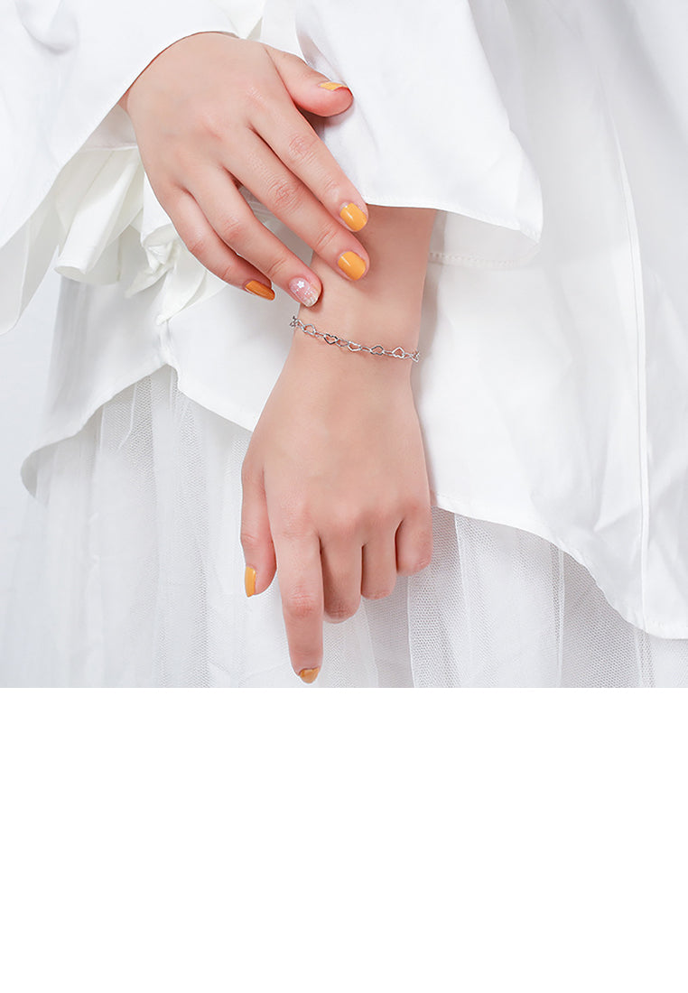 925 Sterling Silver Fashion Simple Hollow Heart Chain Bracelet