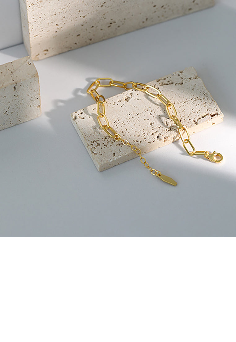 925 Sterling Silver Plated Gold Simple Fashion Geometric Chain Bracelet