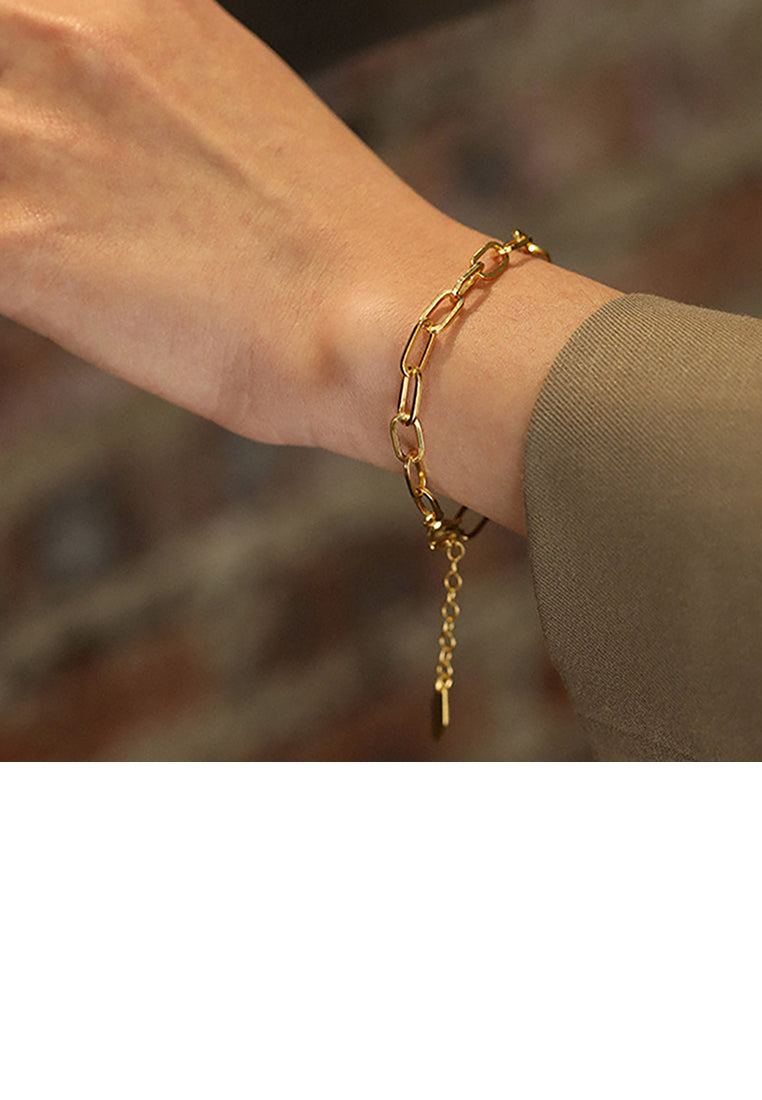 925 Sterling Silver Plated Gold Simple Fashion Geometric Chain Bracelet