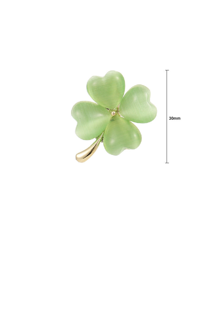 Fashion Simple Plated Gold Four-Leafed Clover Green Imitation Opal Brooch