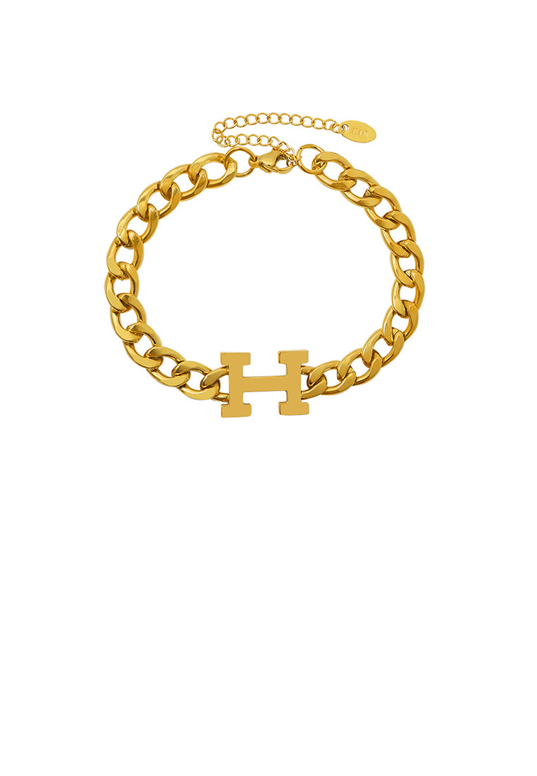 Fashion Personality Plated Gold 316L Stainless Steel Alphabet H Chain Bracelet