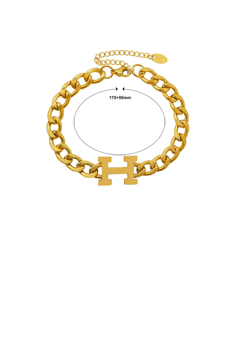 Fashion Personality Plated Gold 316L Stainless Steel Alphabet H Chain Bracelet