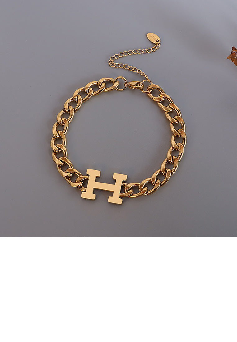 Fashion Personality Plated Gold 316L Stainless Steel Alphabet H Chain Bracelet
