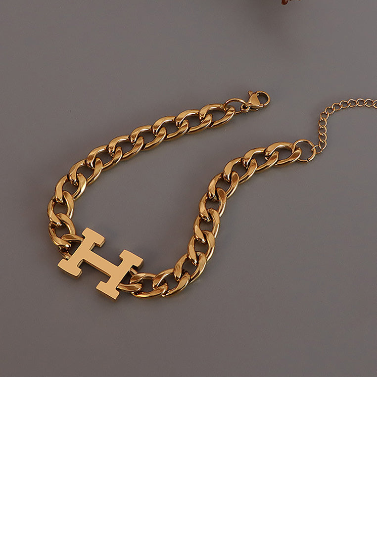 Fashion Personality Plated Gold 316L Stainless Steel Alphabet H Chain Bracelet