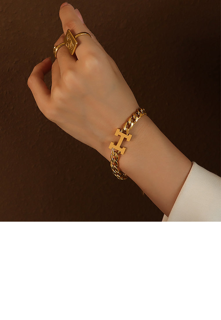 Fashion Personality Plated Gold 316L Stainless Steel Alphabet H Chain Bracelet