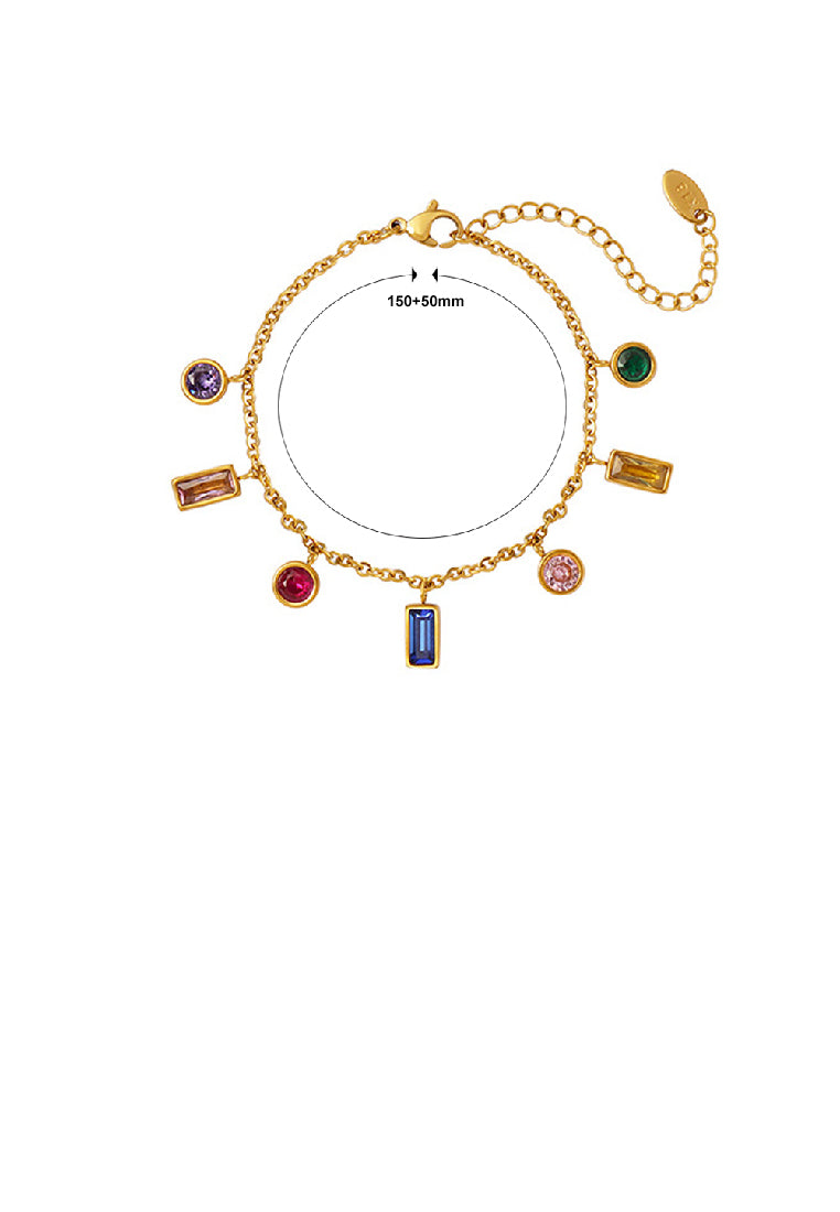 Fashion Simple Plated Gold 316L Stainless Steel Geometric Colorful Cubic Zirconia Chain Bracelet - Luxurious Look