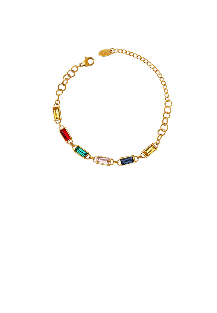 Fashion Simple Plated Gold 316L Stainless Steel Geometric Square Colorful Cubic Zirconia Bracelet - Luxurious Look