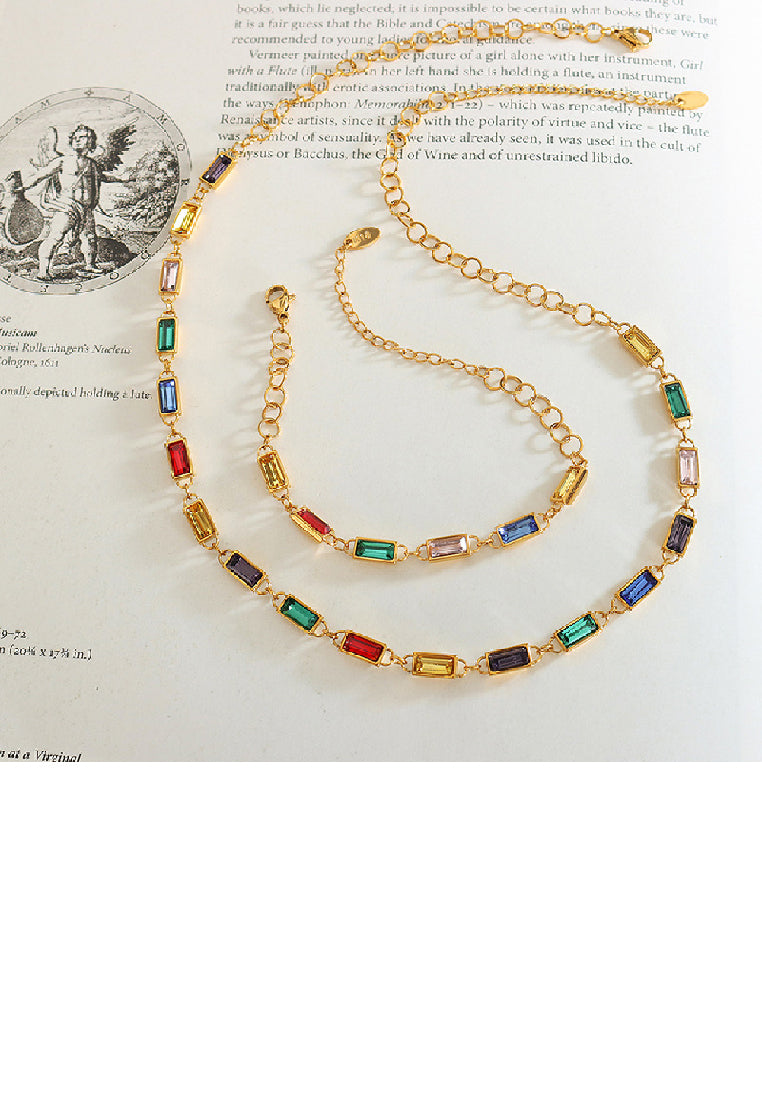 Fashion Simple Plated Gold 316L Stainless Steel Geometric Square Colorful Cubic Zirconia Bracelet - Luxurious Look