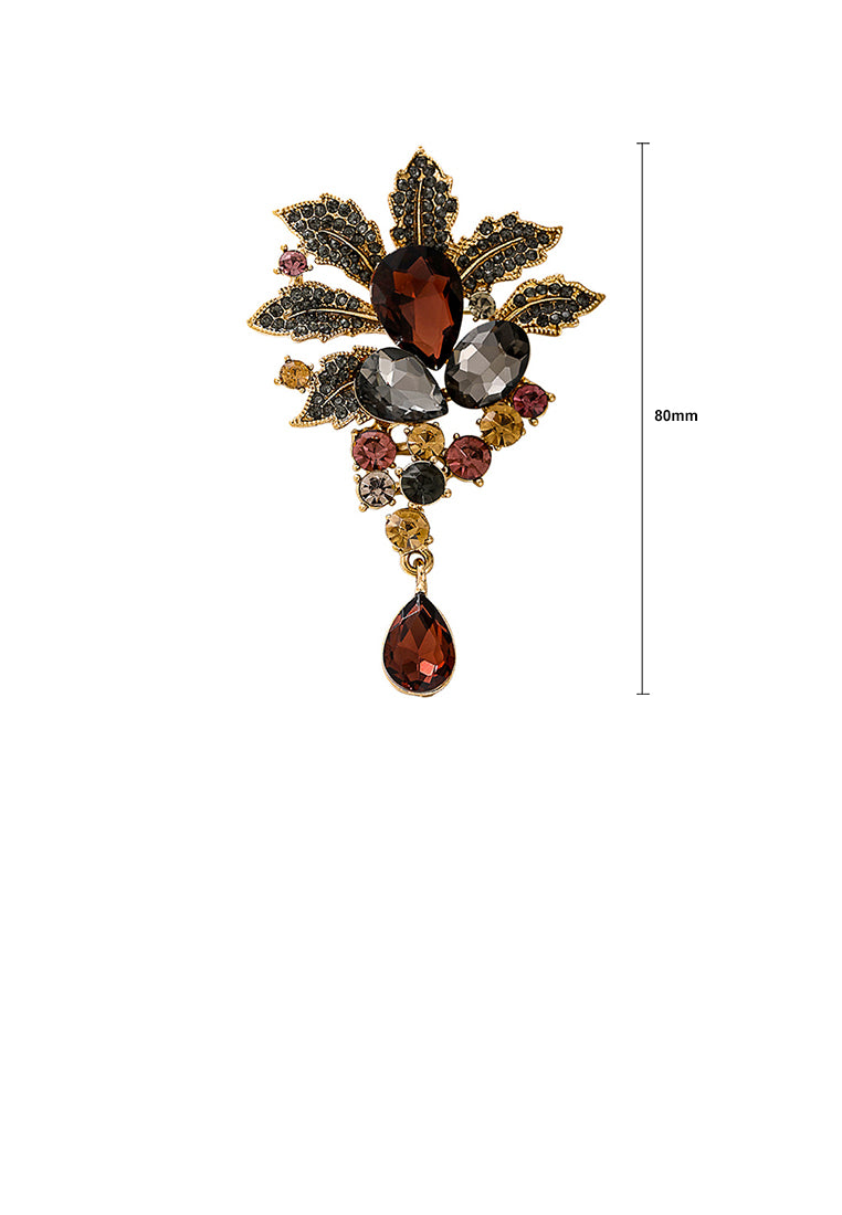 Elegant Vintage Plated Gold Floral Tassel Brooch with Cubic Zirconia - Luxurious Look