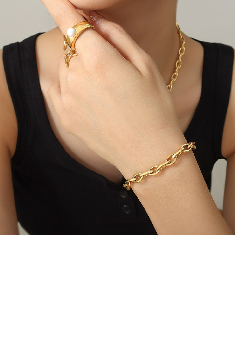 Personalized Hip Hop Plated Gold 316L Stainless Steel Hollow Geometric Chain Bracelet