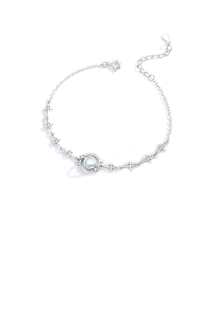 925 Sterling Silver Fashion Simple Planet Moonstone Star Bracelet with Cubic Zirconia - Luxurious Look