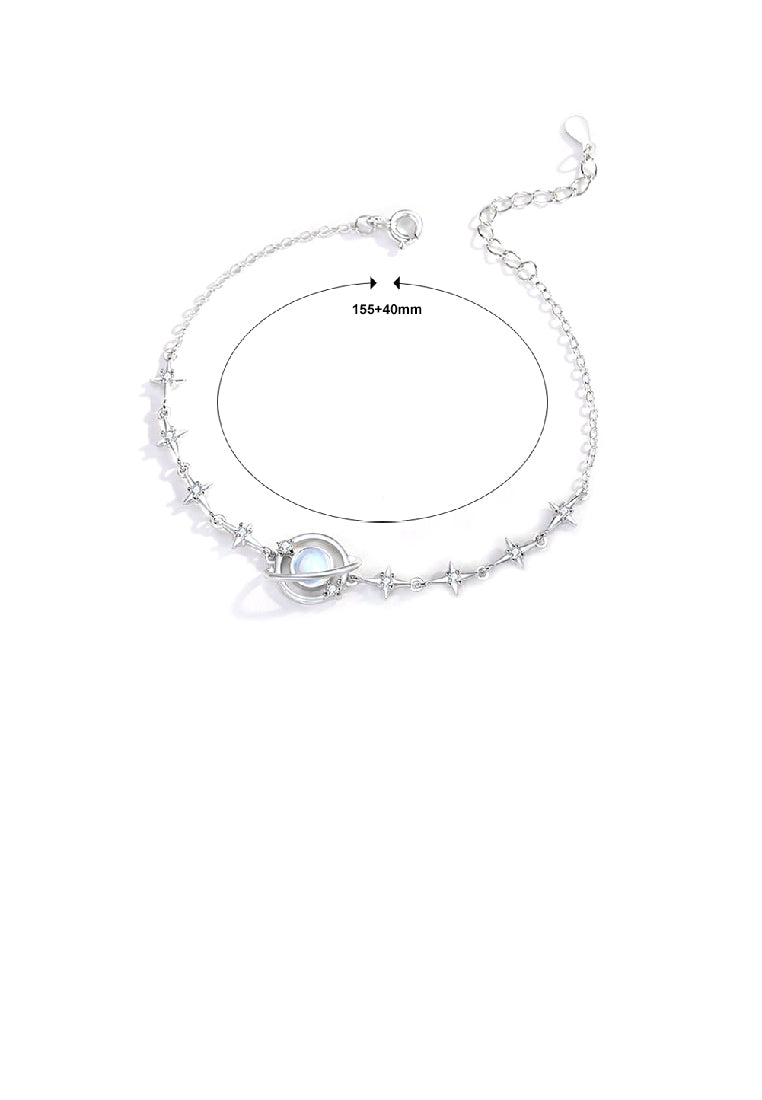 925 Sterling Silver Fashion Simple Planet Moonstone Star Bracelet with Cubic Zirconia - Luxurious Look