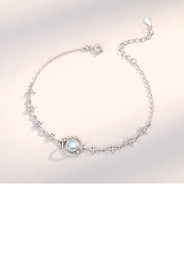 925 Sterling Silver Fashion Simple Planet Moonstone Star Bracelet with Cubic Zirconia - Luxurious Look