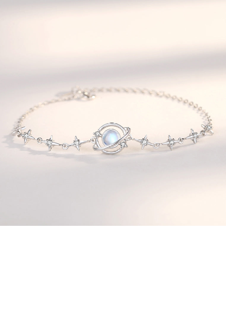 925 Sterling Silver Fashion Simple Planet Moonstone Star Bracelet with Cubic Zirconia - Luxurious Look