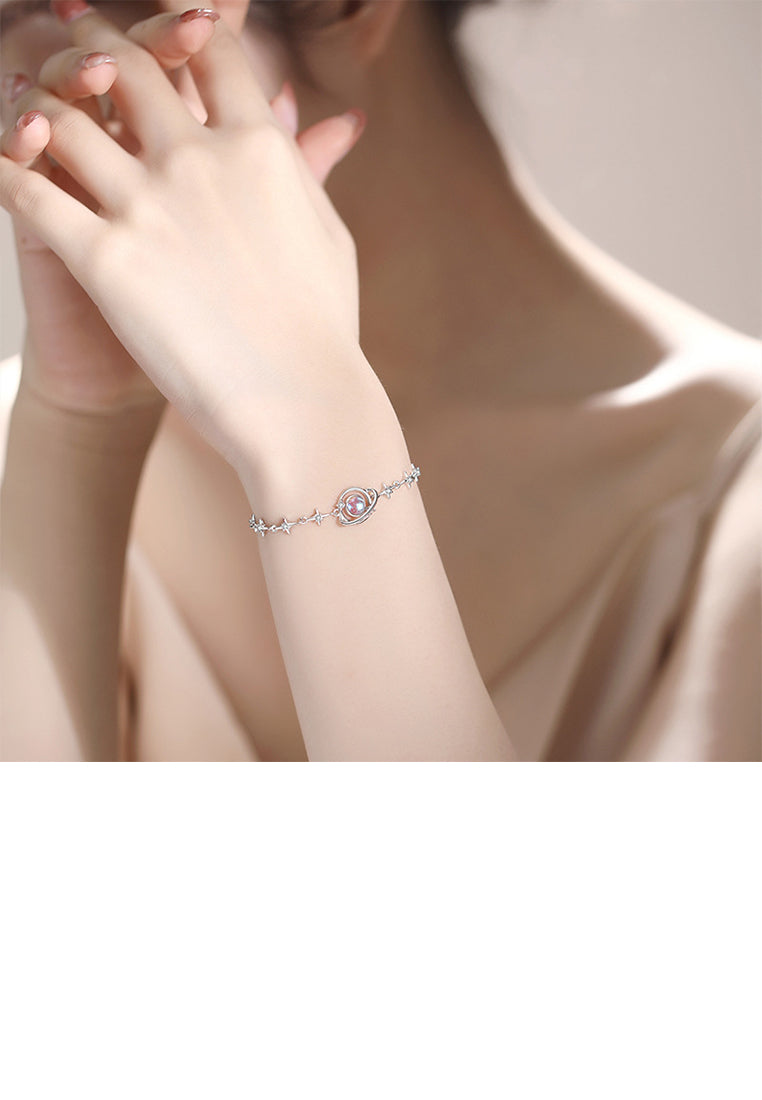 925 Sterling Silver Fashion Simple Planet Moonstone Star Bracelet with Cubic Zirconia - Luxurious Look