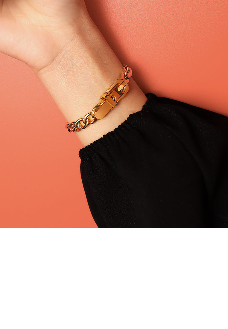 Fashion Personality Plated Gold 316L Stainless Steel Chain Strap Buckle Bracelet