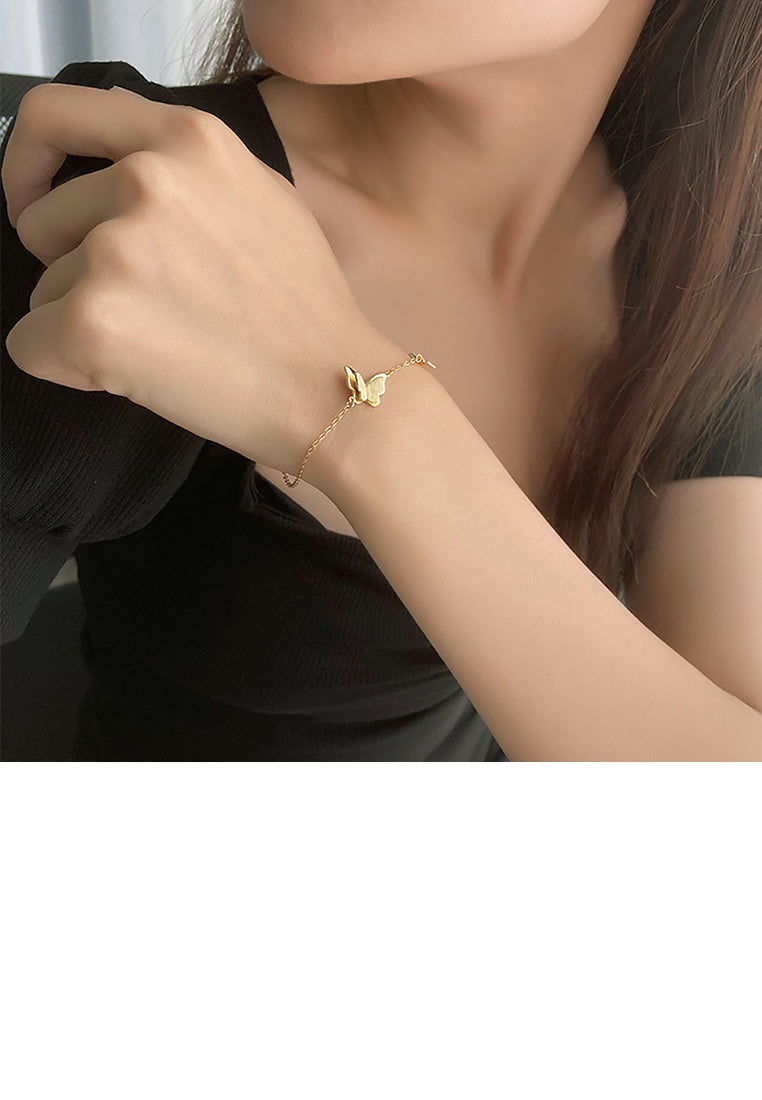 925 Sterling Silver Plated Gold Fashion Elegant Butterfly Bracelet