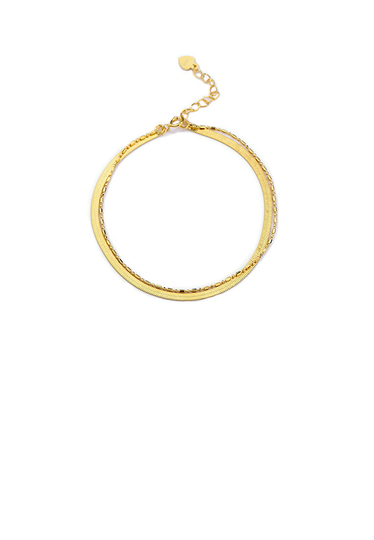 925 Sterling Silver Plated Gold Simple Temperament Geometric Double Layer Bracelet