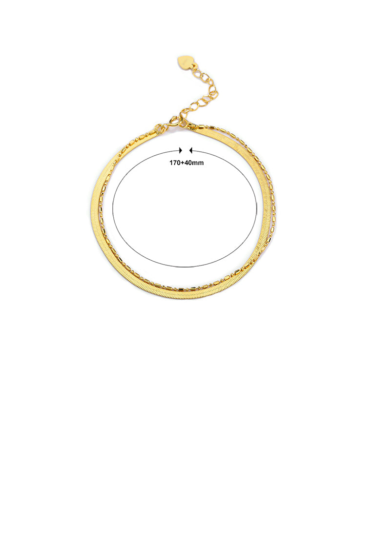 925 Sterling Silver Plated Gold Simple Temperament Geometric Double Layer Bracelet