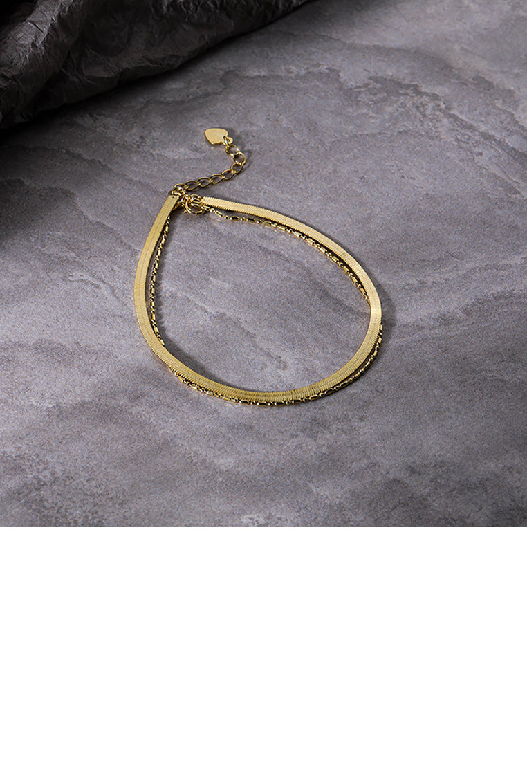 925 Sterling Silver Plated Gold Simple Temperament Geometric Double Layer Bracelet