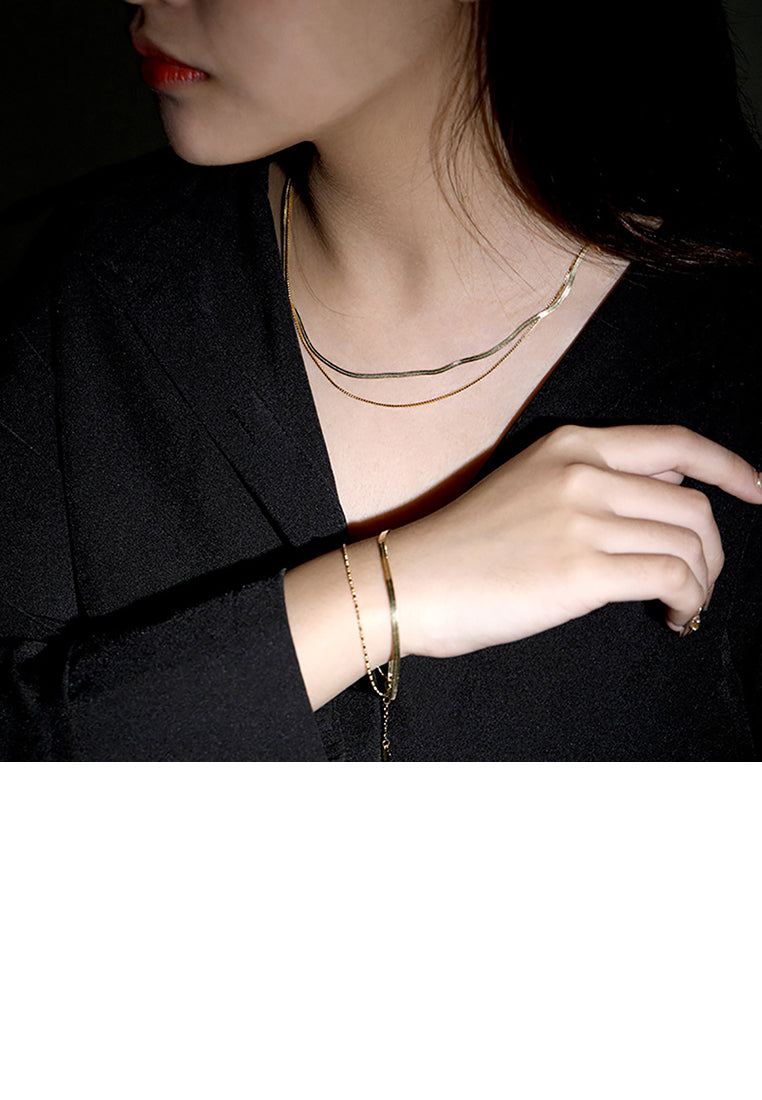 925 Sterling Silver Plated Gold Simple Temperament Geometric Double Layer Bracelet