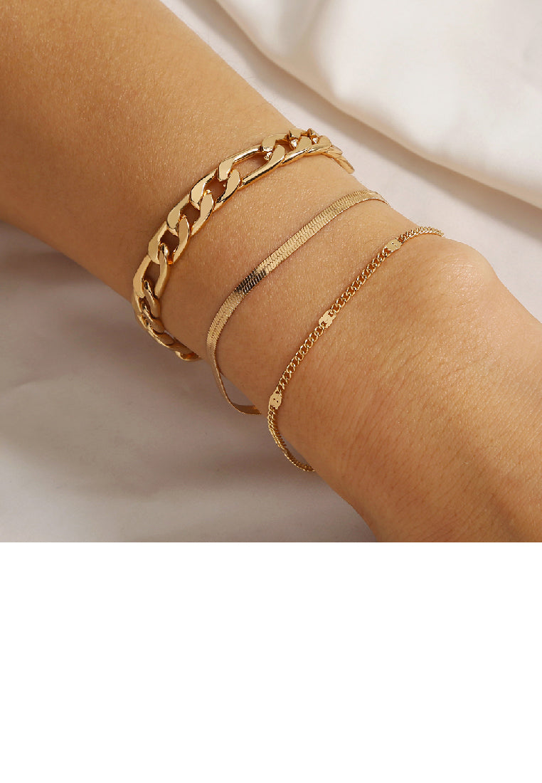 Simple Personality Plated Gold Geometric Chain Multilayer Bracelet