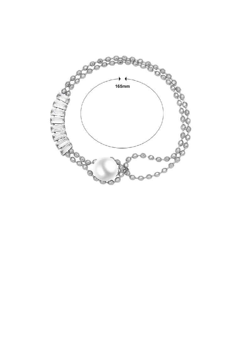 Fashion Temperament 316L Stainless Steel Geometric Cubic Zirconia Double Layer Bracelet with Imitation Pearls - Luxurious Look
