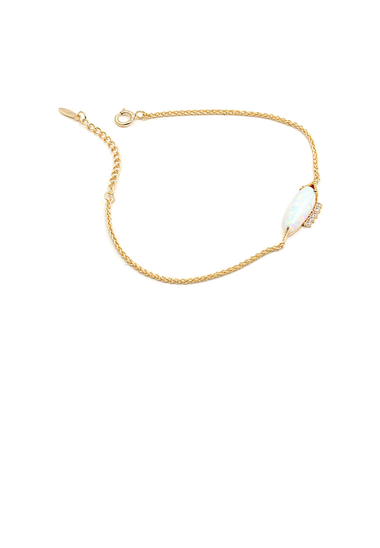 925 Sterling Silver Plated Gold Simple Temperament Geometric Opal Bracelet with Cubic Zirconia - Luxurious Look