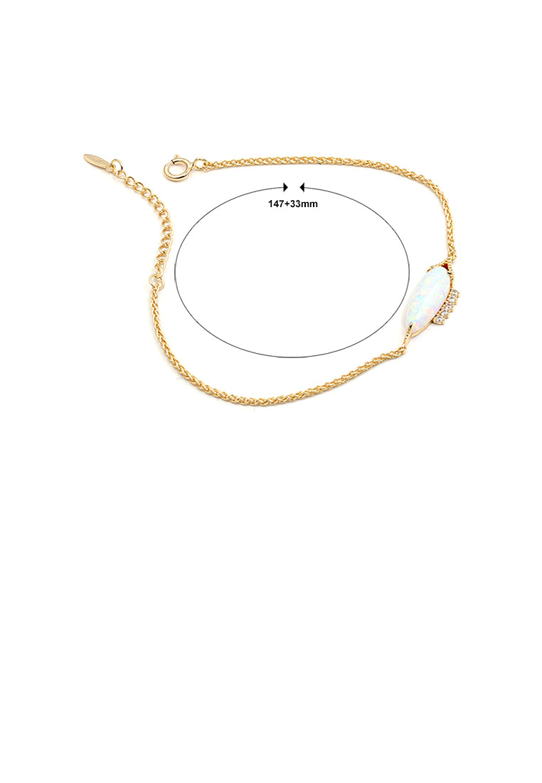 925 Sterling Silver Plated Gold Simple Temperament Geometric Opal Bracelet with Cubic Zirconia - Luxurious Look