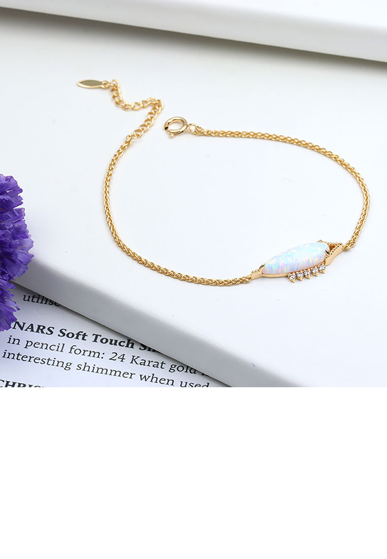 925 Sterling Silver Plated Gold Simple Temperament Geometric Opal Bracelet with Cubic Zirconia - Luxurious Look