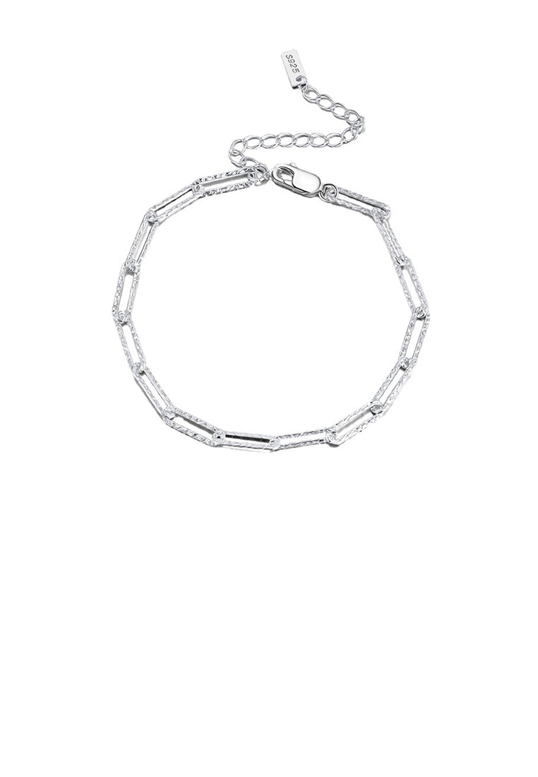925 Sterling Silver Simple Fashion Pattern Paper Clip Geometric Chain Bracelet