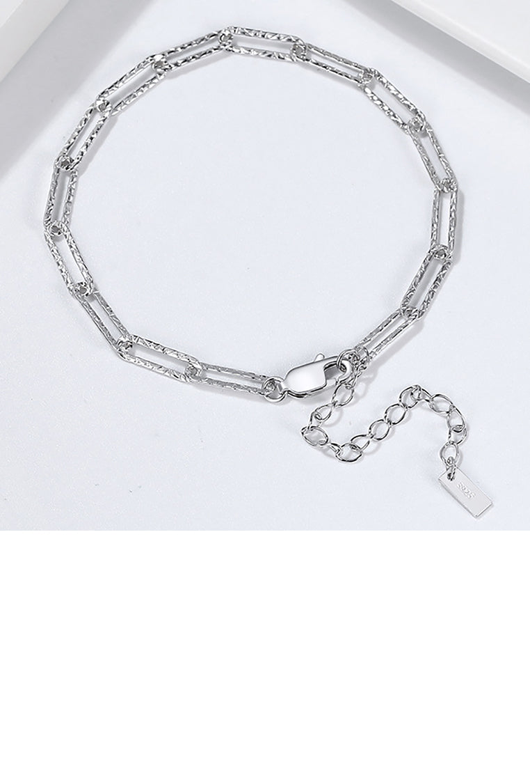 925 Sterling Silver Simple Fashion Pattern Paper Clip Geometric Chain Bracelet