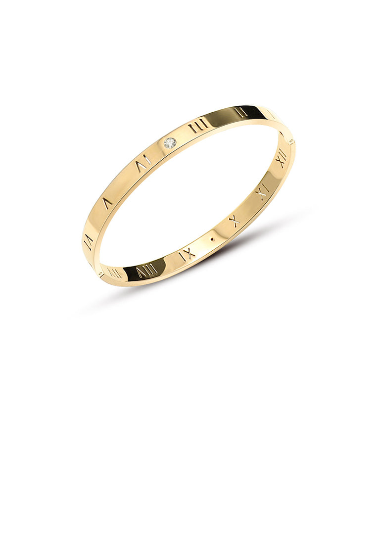 Simple Temperament Plated Gold 316L Stainless Steel Roman Numeral Bangle with Cubic Zirconia - Luxurious Look