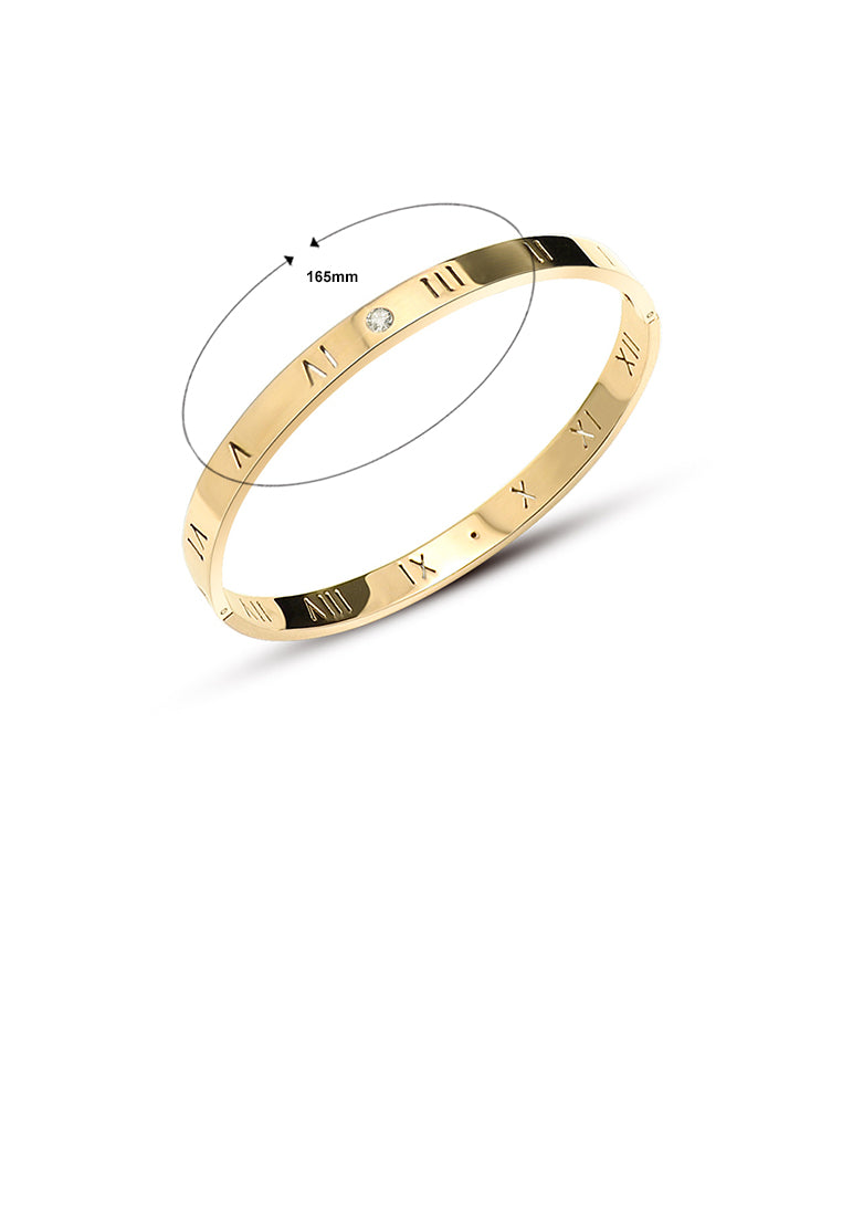 Simple Temperament Plated Gold 316L Stainless Steel Roman Numeral Bangle with Cubic Zirconia - Luxurious Look