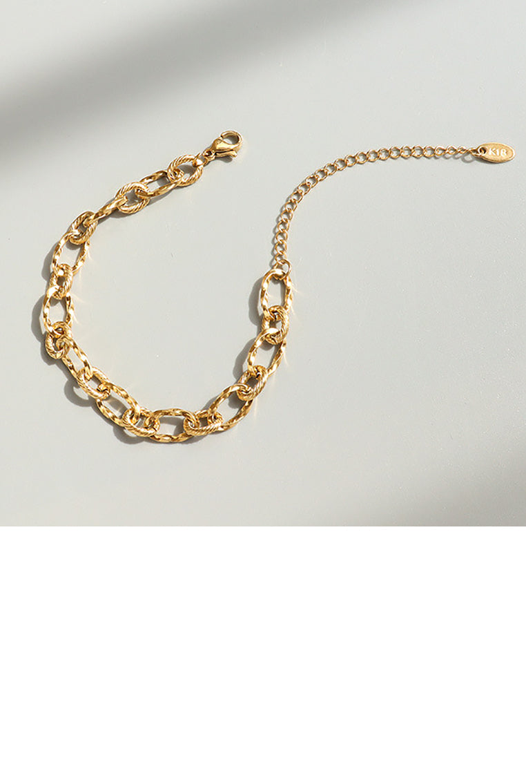 Fashion Personality Plated Gold 316L Stainless Steel Twist Geometric Ring Bracelet