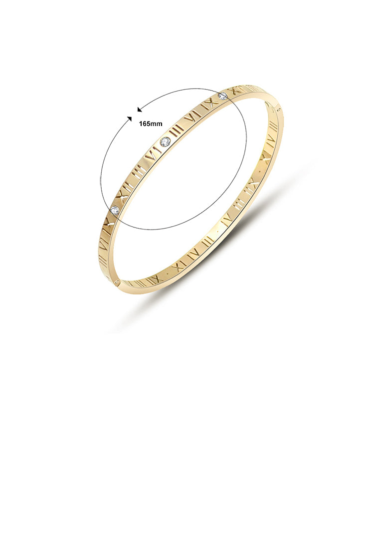 Fashion Temperament Plated Gold 316L Stainless Steel Hollow Roman Numeral Geometric Bracelet with Cubic Zirconia - Luxurious Look