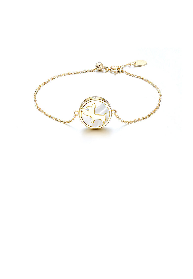 925 Sterling Silver Plated Gold Fashion Simple Puppy Mother Of Pearl Geometric Round Bracelet with Cubic Zirconia - Luxurious Look