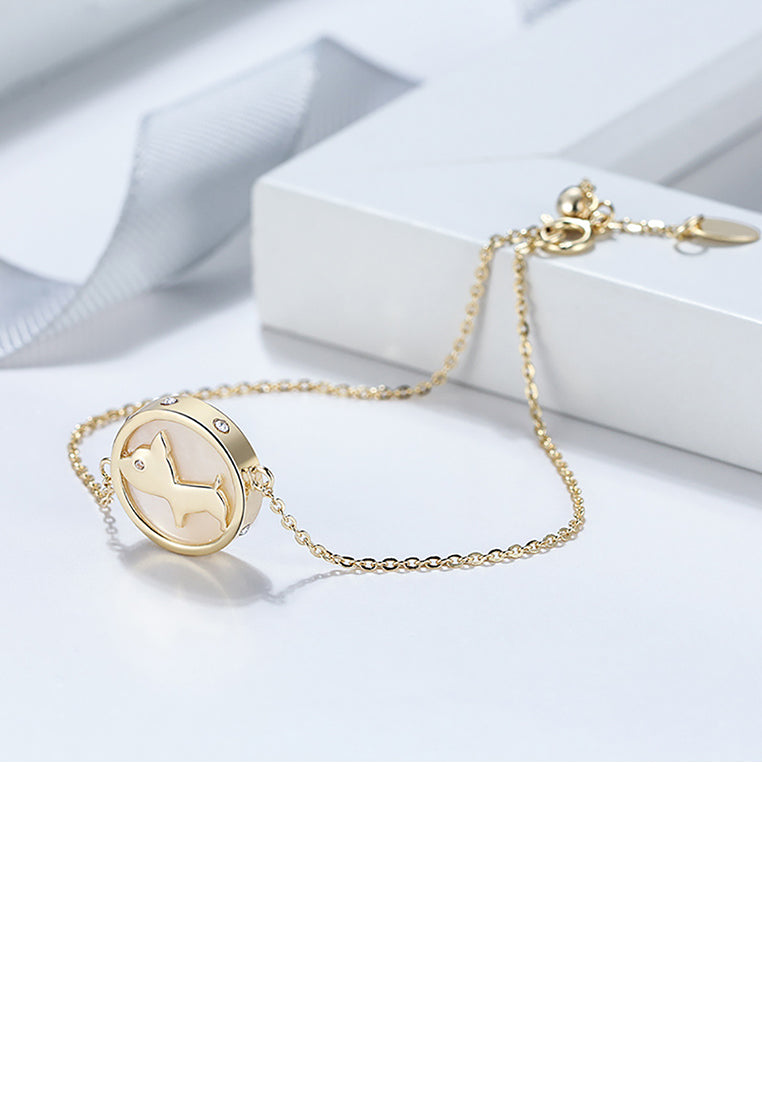 925 Sterling Silver Plated Gold Fashion Simple Puppy Mother Of Pearl Geometric Round Bracelet with Cubic Zirconia - Luxurious Look