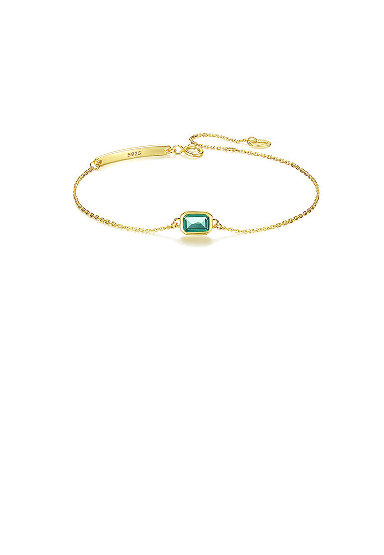 925 Sterling Silver Plated Gold Fashion Simple Geometric Square Green Cubic Zirconia Bracelet - Luxurious Look