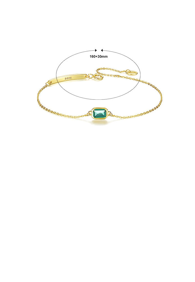 925 Sterling Silver Plated Gold Fashion Simple Geometric Square Green Cubic Zirconia Bracelet - Luxurious Look