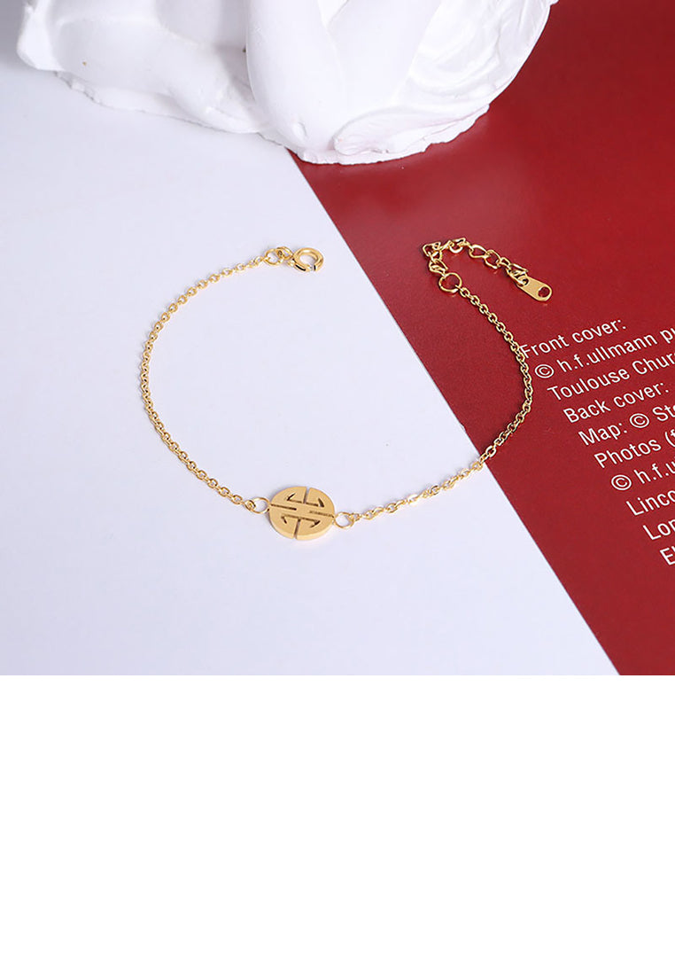 Fashion Vintage Plated Gold 316L Stainless Steel Chinoiserie Pattern Geometric Bracelet